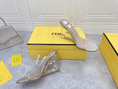 FENDI FIRST 95 MM HIGH-HEELED SANDAL IN TRANSPARENT TPU FILM AND LAMBSKIN