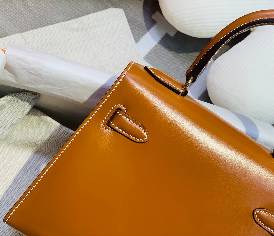 KELLY MINI 20 BAG IN BRONZE BROWN SMOOTH CALFSKIN WITH GOLD HARDWARE