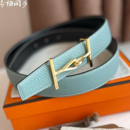 JUMBO BELT GOLD BUCKLE & REVERSIBLE ASH GREEN AND BLACK LEATHER STRAP 32MM