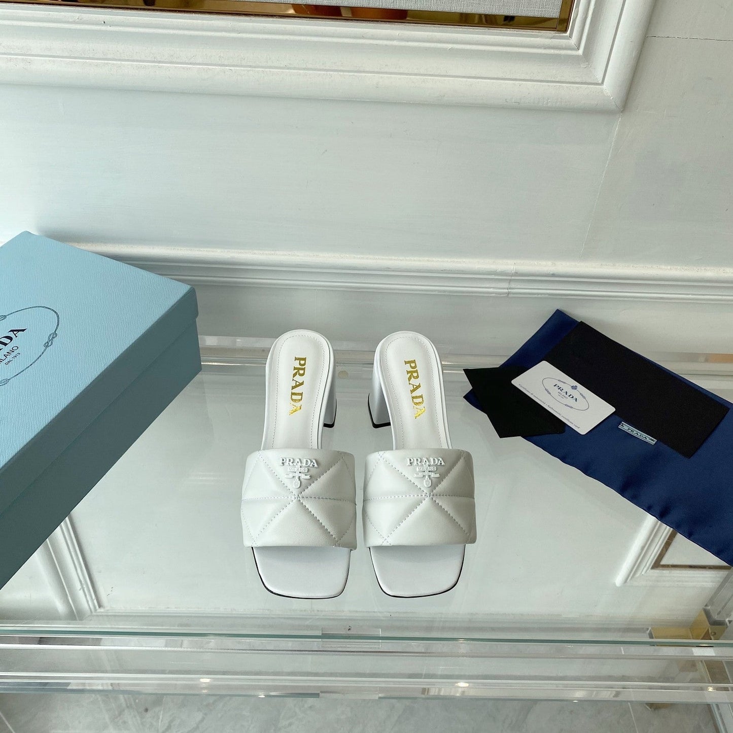 Pra Heeled Sandal 65 Square Sole Quilted White Leather