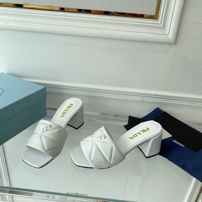 Pra Heeled Sandal 65 Square Sole Quilted White Leather