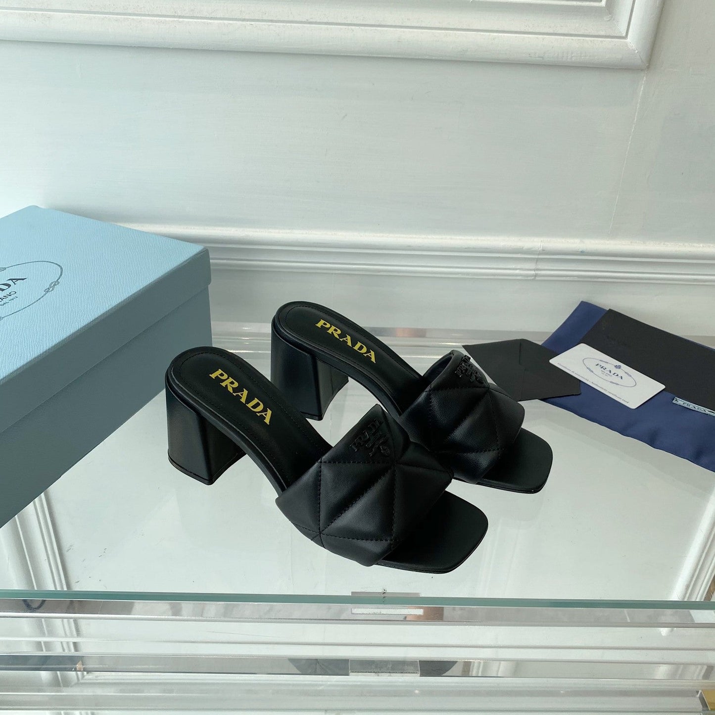 PRA QUILTED NAPPA HEELED SANDALS BLACK LAMBSKIN