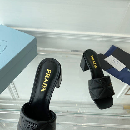 Pra Heeled Sandal 65 Square Sole Quilted Black Leather