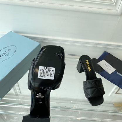 Pra Heeled Sandal 65 Square Sole Quilted Black Leather