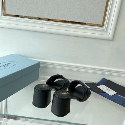 Pra Heeled Sandal 65 Square Sole Quilted Black Leather