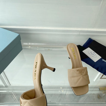 PRA QUILTED HIGH HEELS SANDALS 65 BEIGE LAMBSKIN