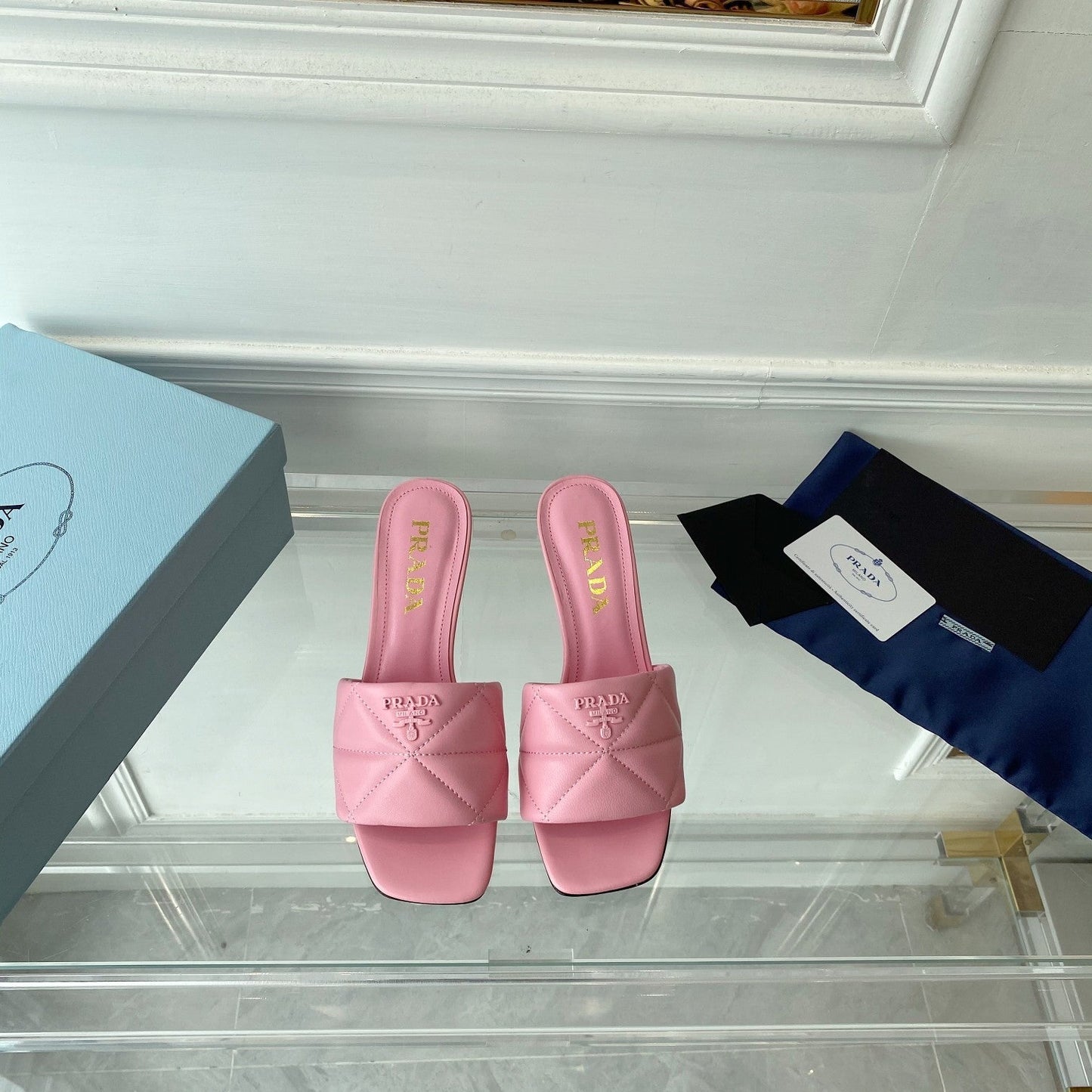 PRA QUILTED HIGH HEELS SANDALS 65 PINK LAMBSKIN