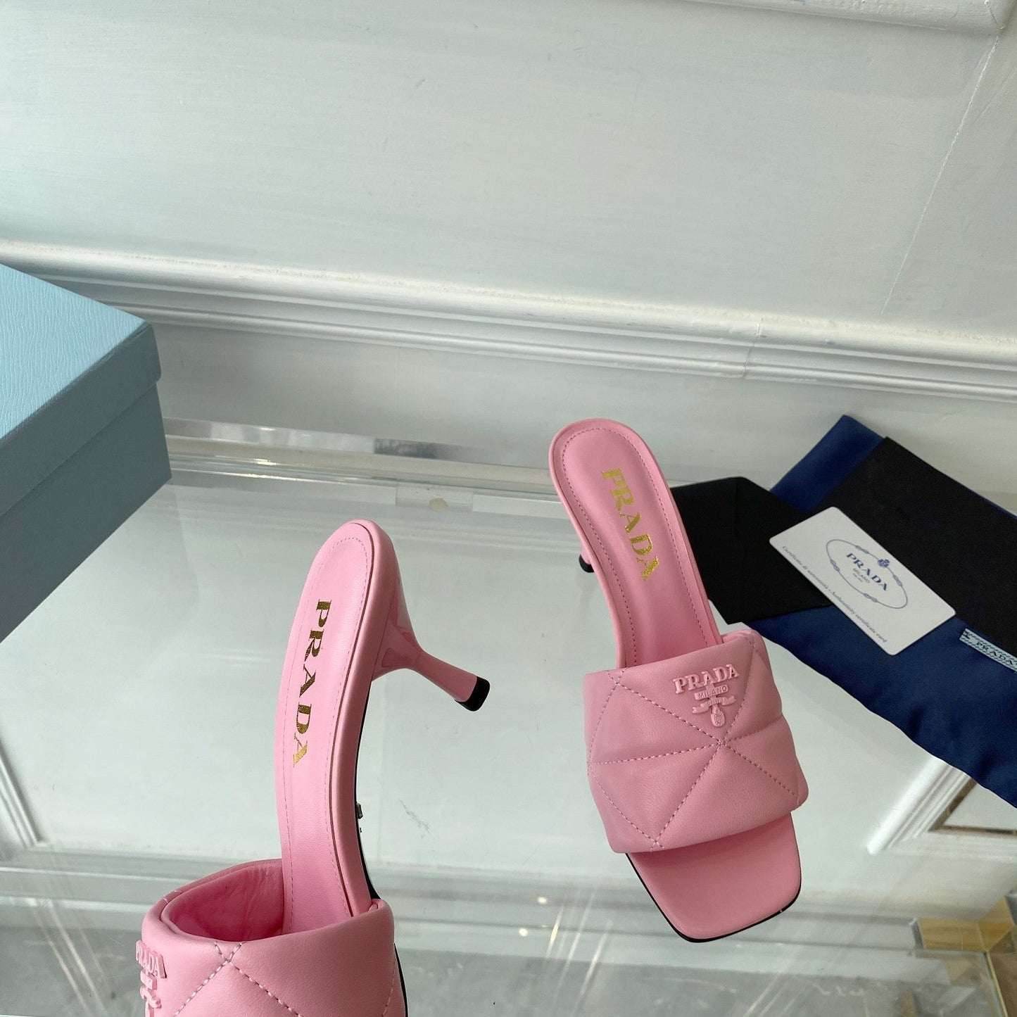 PRA QUILTED HIGH HEELS SANDALS 65 PINK LAMBSKIN