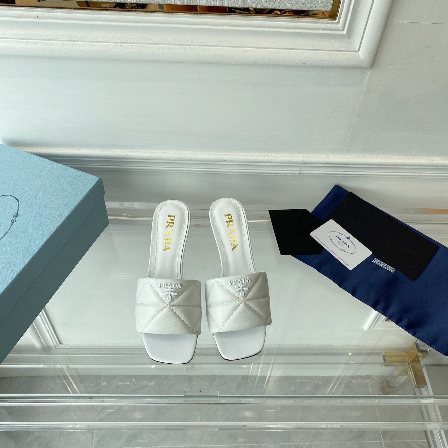 Pra Heeled Sandal 65 Pointed Sole Quilted White Leather