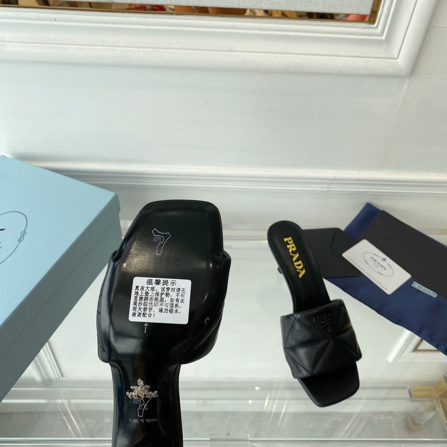 PRA QUILTED HIGH HEELS SANDALS 65 BLACK LAMBSKIN