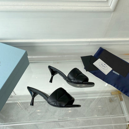 Pra Heeled Sandal 65 Pointed Sole Quilted Black Leather