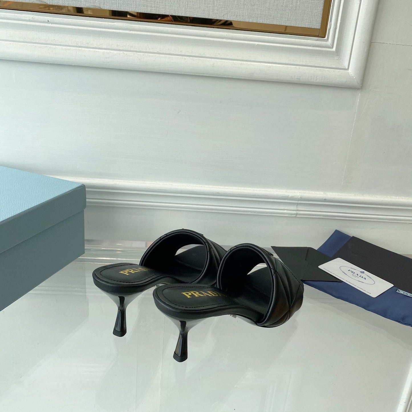 PRA QUILTED HIGH HEELS SANDALS 65 BLACK LAMBSKIN