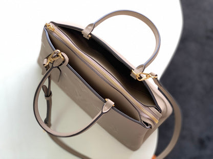 PETIT PALAIS PM LARGE SHOULDER BAG 34 IN BROWN EMBOSSED COWHIDE GOLD-TONE HARDWARE