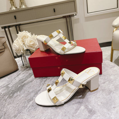 ROMAN STUD WHITE CALFSKIN SLIDE SANDAL 60 MM