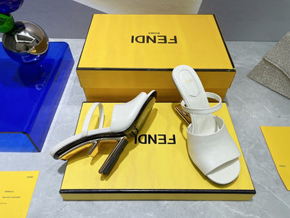FENDI FIRST 95 MM HIGH-HEELED SANDAL IN WHITE LAMBSKIN GOLD HARDWARE