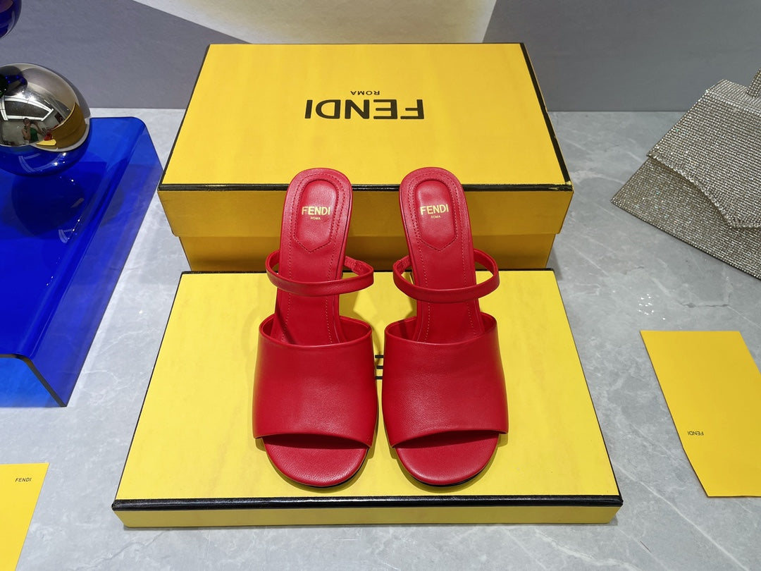 FENDI FIRST 95 MM HIGH-HEELED SANDAL IN CHERRY RED LAMBSKIN GOLD HARDWARE