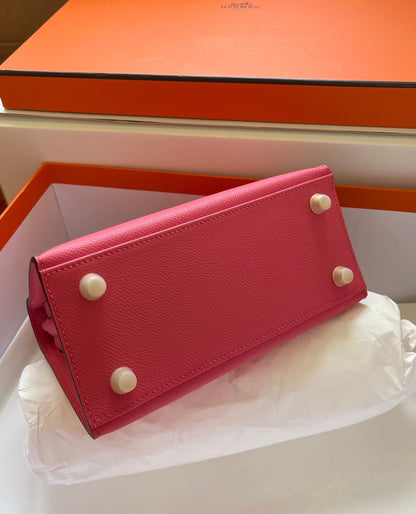 KELLY MINI 20 BAG IN RED PINK CALFSKIN WITH GOLD HARDWARE