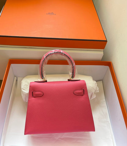 KELLY MINI 20 BAG IN RED PINK CALFSKIN WITH GOLD HARDWARE