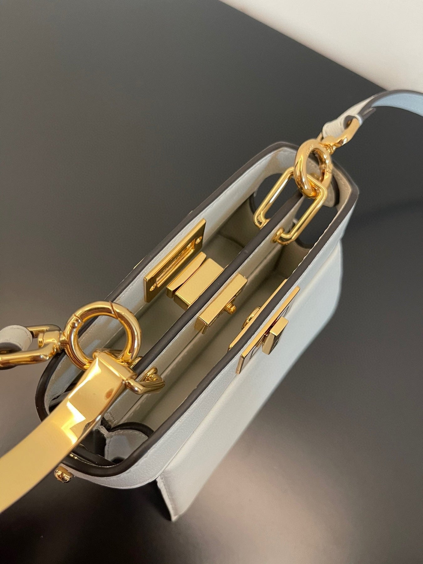 FENDI PEEKABOO ISEEU MICRO 12 BAG IN WHITE CALFSKIN WITH GOLD HARDWARE