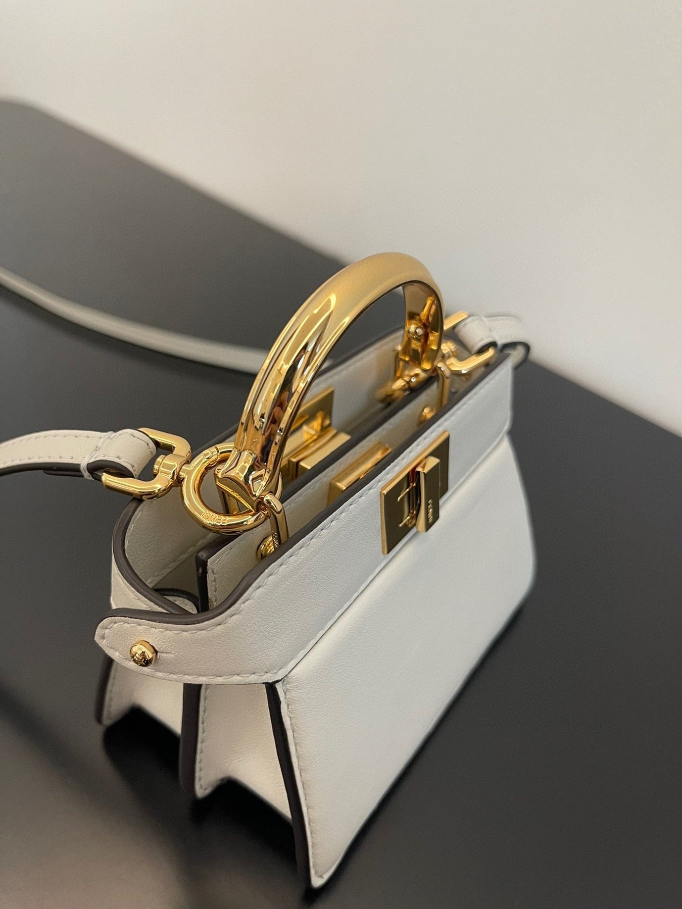 FENDI PEEKABOO ISEEU MICRO 12 BAG IN WHITE CALFSKIN WITH GOLD HARDWARE