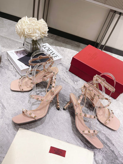 HIGH HEEL 6 CM SANDAL IN PEACHY PINK LAMBSKIN WITH STUDS