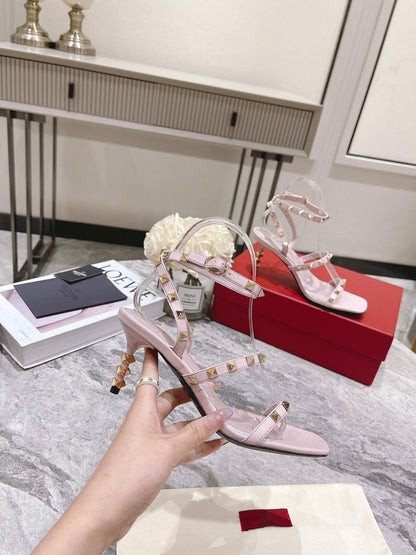 HIGH HEEL 6 CM SANDAL IN LIGHT PINK LAMBSKIN WITH STUDS