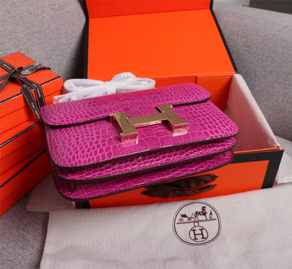 HM CONSTANCE 23 BARBIE PINK ALLIGATOR SILVER HARDWARE