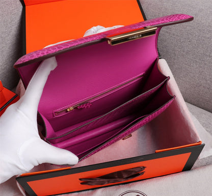 HM CONSTANCE 23 BARBIE PINK ALLIGATOR SILVER HARDWARE