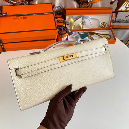 KELLY CUT 31 IN BEIGE CREAM CALFSKIN WITH GOLD HARDWARE