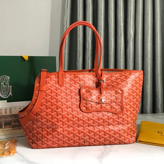 CHIEN GRIS BAG 33 IN ORANGE GOYARDINE CANVAS AND CALFSKIN TRIM