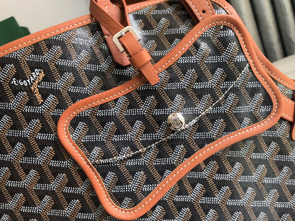 CHIEN GRIS BAG 33 IN BLACK GOYARDINE CANVAS AND TAN CALFSKIN TRIM
