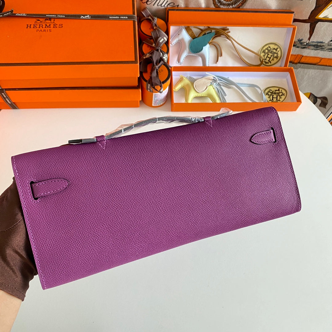 KELLY CUT 31 IN VIOLET PURPLE CALFSKIN WITH SILVER HARDWARE