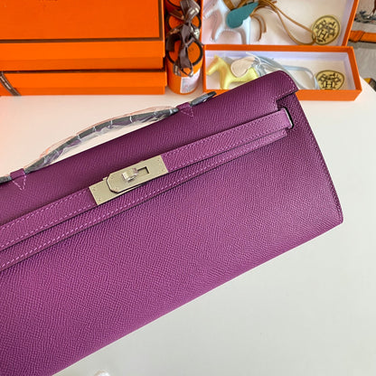 KELLY CUT 31 IN VIOLET PURPLE CALFSKIN WITH SILVER HARDWARE