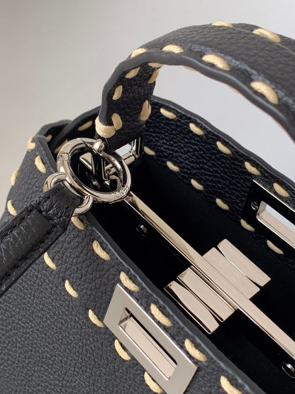 Peekaboo Mini Selleria Bag 23cm black leather shw with 220 hand-sewn stitches