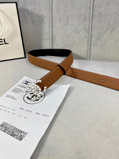 CC 30MM BELT IN BRONZE BROWN SMOOTH CALFSKIN WITH SILVER HARDWARE
