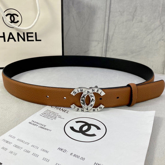 CC 30MM BELT IN BRONZE BROWN SMOOTH CALFSKIN WITH SILVER HARDWARE