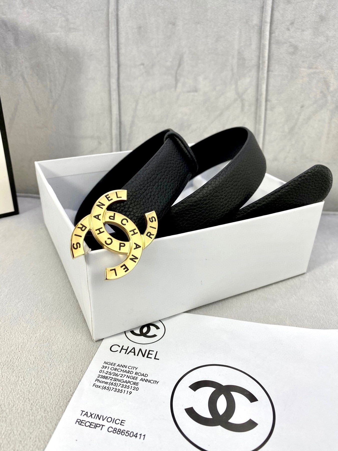 CC 30MM BELT IN BLACK SMOOTH CALFSKIN WITH GOLD HARDWARE