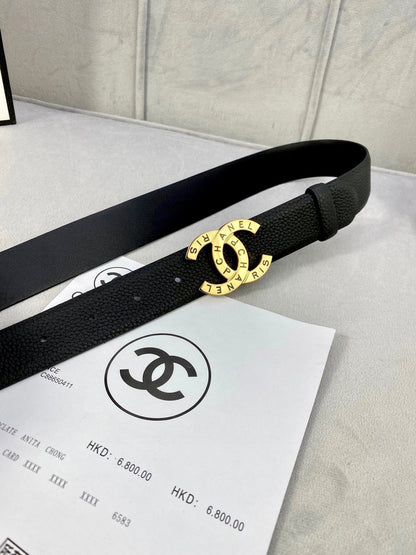 CC 30MM BELT IN BLACK SMOOTH CALFSKIN WITH GOLD HARDWARE