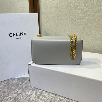 CHAIN EMBOSSED ARMPIT BAG 20 IN STONE GRAY CALFSKIN