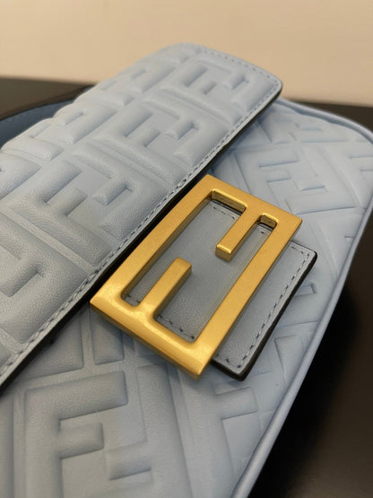 Fend Baguette 24 Bag With FF Motif Baby Blue Leather Ghw