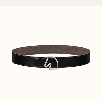 BOUCLE BELT BUCKLE & REVERSIBLE KHAKI BROWN LEATHER STRAP 38MM SILVER HARDWARE