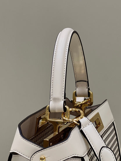 PEEKABOO ISEEU 34 IN WHITE PERFORATED CALFSKIN GOLD HARDWARE