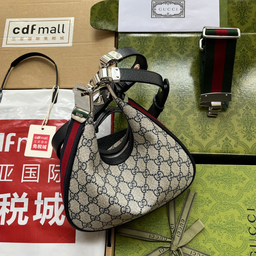 ATTACHE MINI BAG 23 IN BEIGE GG AND DARK BLUE CALFSKIN