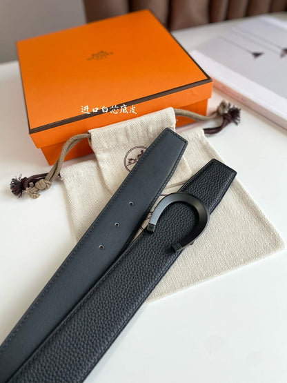 HM LUCK BELT BUCKLE & REVERSIBLE BLACK LEATHER STRAP 38MM