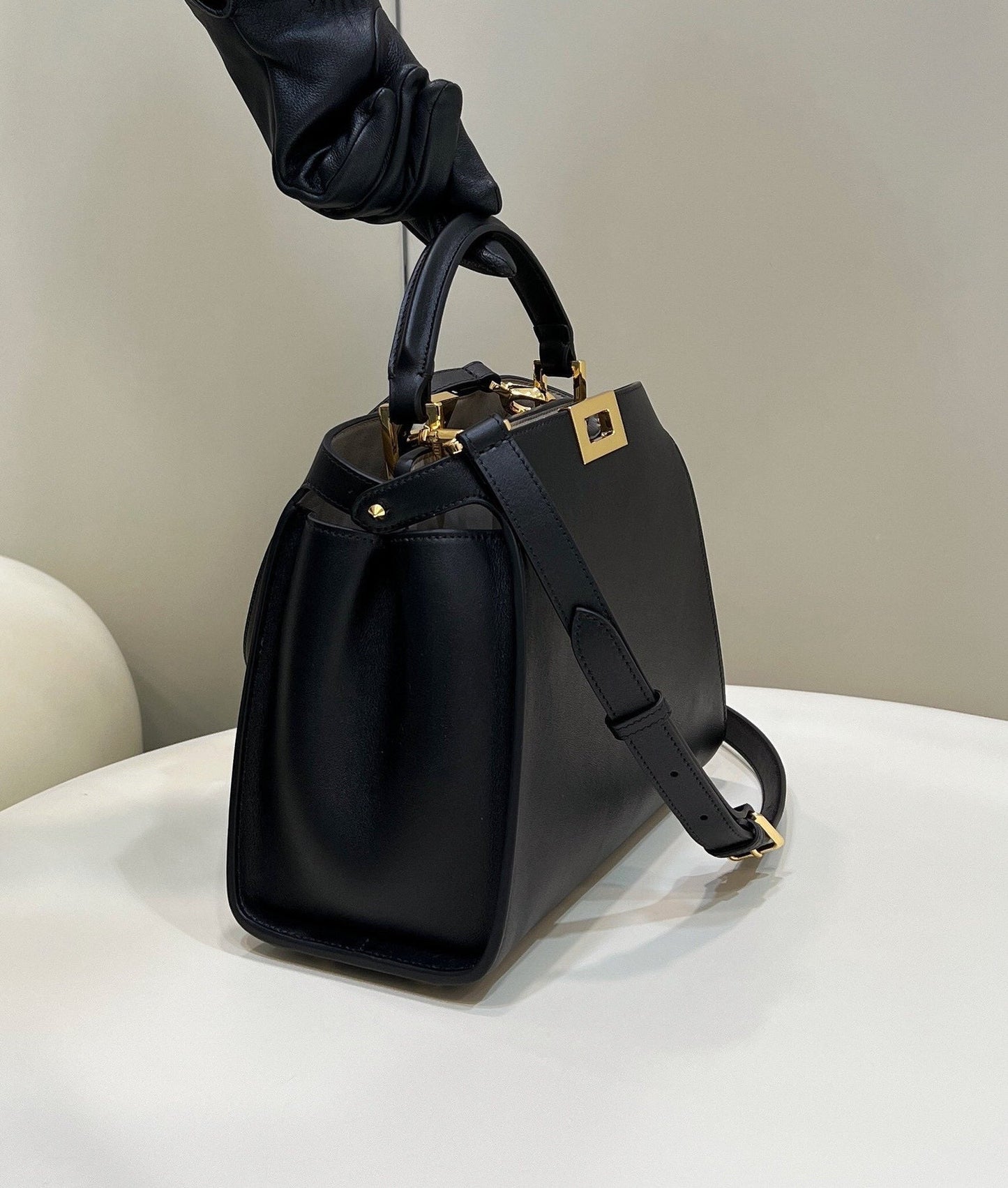 FENDI PEEKABOO 27 IN BLACK CALFSKIN WITH GOLD HARDWARE