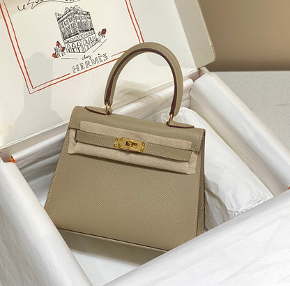 KELLY MINI 20 BAG IN TAN BROWN CALFSKIN WITH GOLD HARDWARE