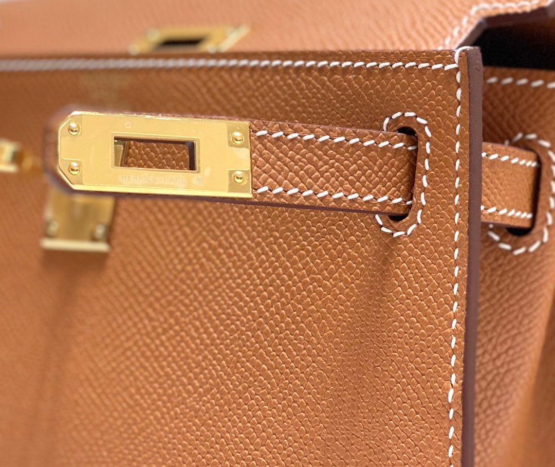 KELLY MINI 20 BAG IN BRONZE BROWN CALFSKIN WITH GOLD HARDWARE