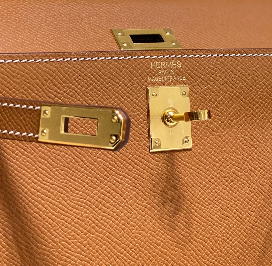 KELLY MINI 20 BAG IN BRONZE BROWN CALFSKIN WITH GOLD HARDWARE