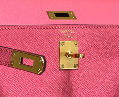 KELLY MINI 20 BAG IN WATERMELON PINK CALFSKIN WITH GOLD HARDWARE
