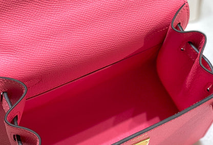 KELLY MINI 20 BAG IN WATERMELON PINK CALFSKIN WITH GOLD HARDWARE